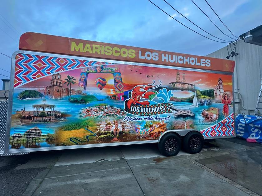 Mariscos Los Huicholes trailer wrap